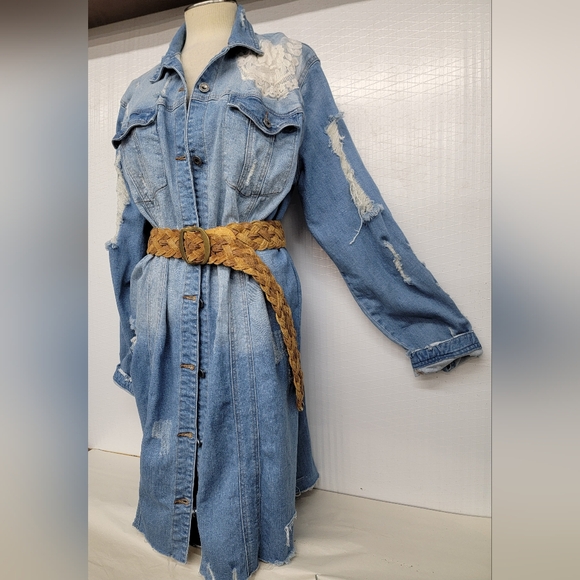 **SOLD*******Lynyrd Synyrd Free Bird Long Denim Jean Jacket Upcycled Vintage - Picture 7 of 12